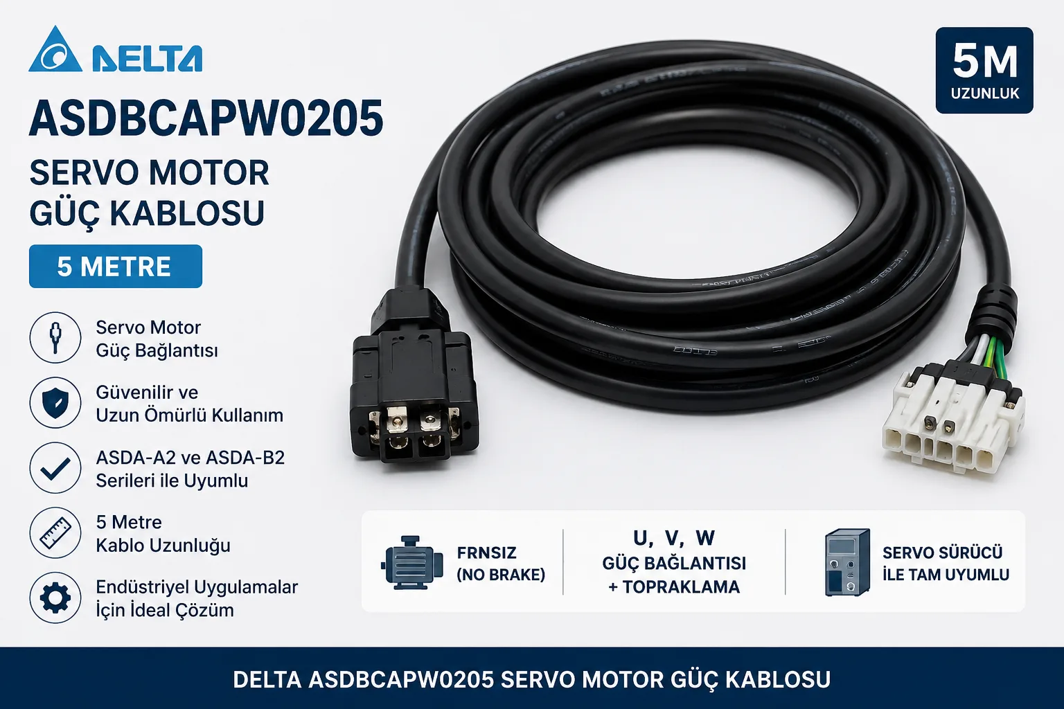 Delta ASDBCAPW0205 Servo Motor Güç Kablosu 5 Metre